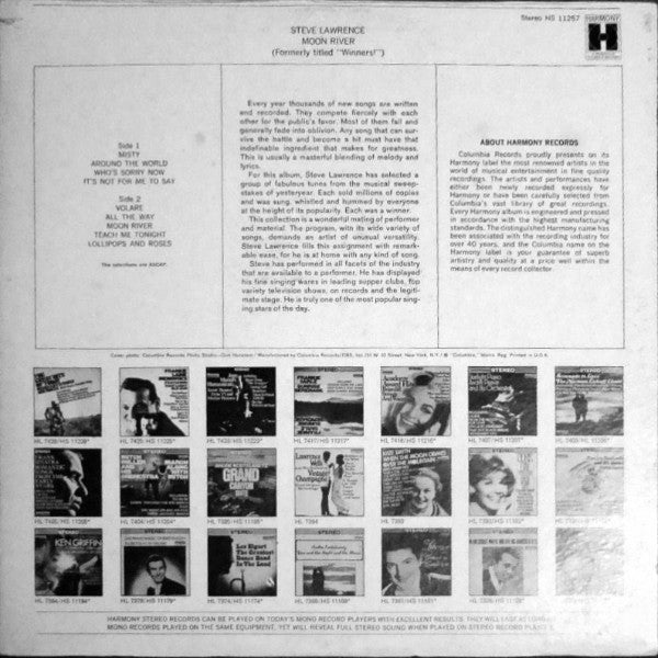 Steve Lawrence (2) : Moon River (LP, Album, RE)