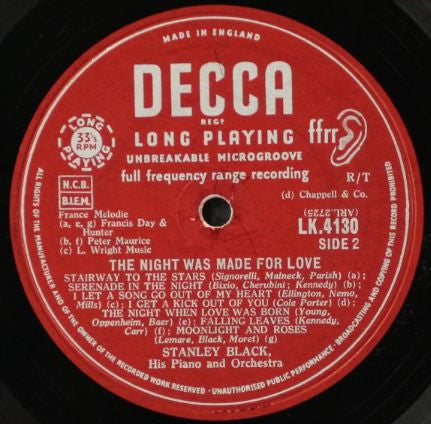 Stanley Black & His Orchestra : The Night Was Made For Love (LP, Album, Mono)