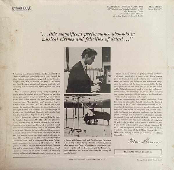 John Browning (2) : Beethoven: Diabelli Variations (LP)