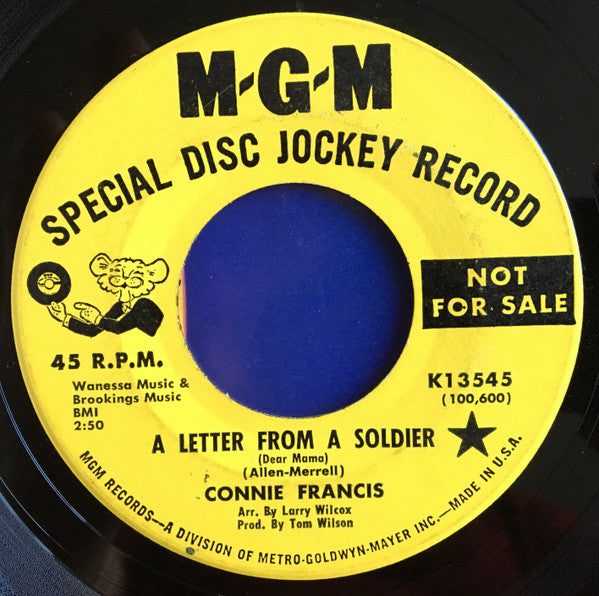 Connie Francis : A Letter From A Soldier (7", Single, Promo)