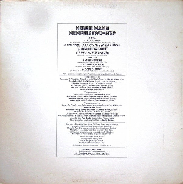 Herbie Mann : Memphis Two-Step (LP, Album, CTH)