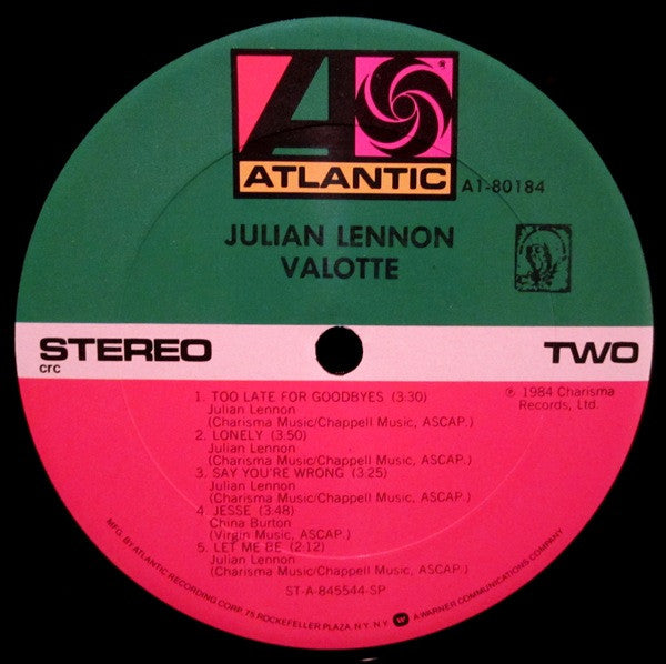 Julian Lennon : Valotte (LP, Album, Club, CRC)
