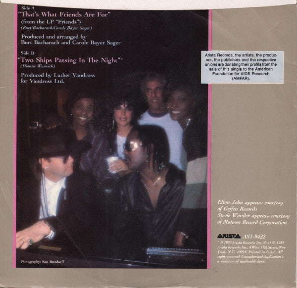 Dionne & Friends Featuring Elton John, Gladys Knight And Stevie Wonder : That's What Friends Are For (7", Single, Styrene, All)