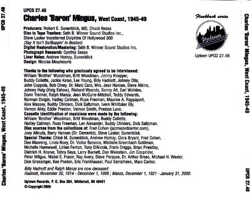 Charles Mingus : West Coast 1945-49 (CD, Comp)