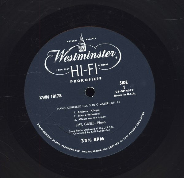 Sergei Prokofiev, David Oistrach, Emil Gilels : Piano Concerto No. 3 / Violin Concerto No. 1 (LP, Comp, Mono)