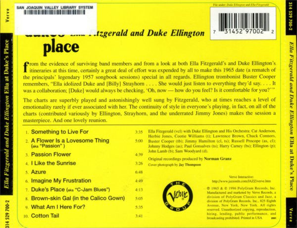 Ella Fitzgerald And Duke Ellington : Ella At Duke's Place (CD, Album, RE)