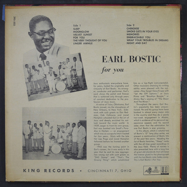 Earl Bostic : Bostic For You (LP, Album, Mono, fir)