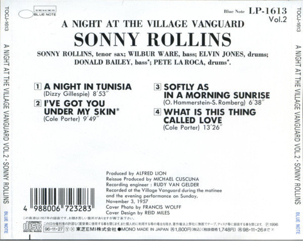 Sonny Rollins : A Night At The "Village Vanguard" Volume 2 (CD, Album, Mono, RE, RM)