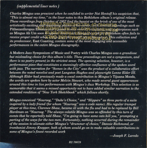 Charles Mingus : A Modern Jazz Symposium Of Music And Poetry (CD, Album, RE, RM)