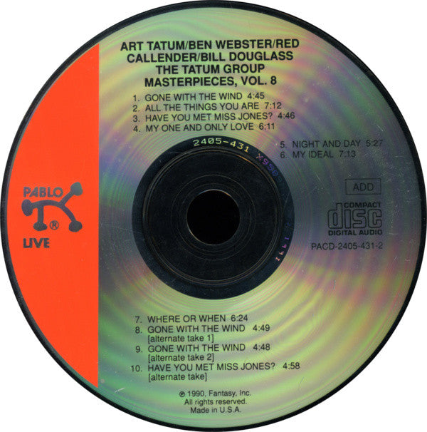Art Tatum / Ben Webster / Red Callender / Bill Douglass (2) : The Tatum Group Masterpieces, Vol. 8 (CD, Album, RE)