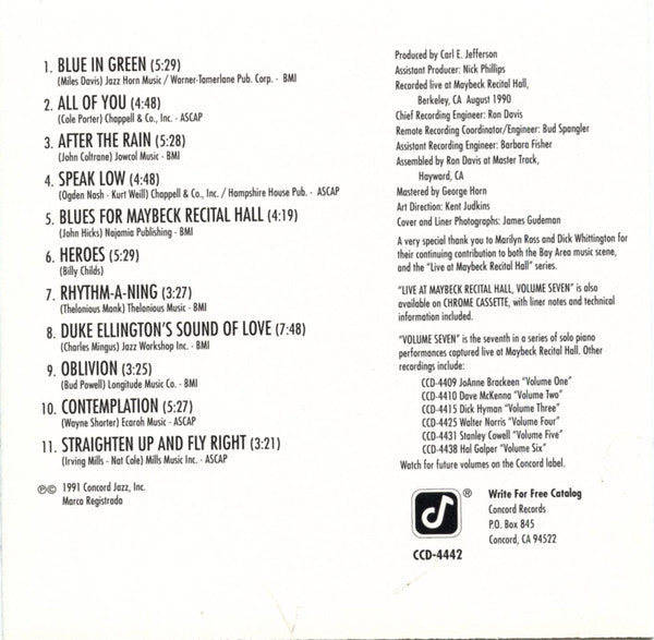 John Hicks : Live At Maybeck Recital Hall, Volume Seven (CD, Album)