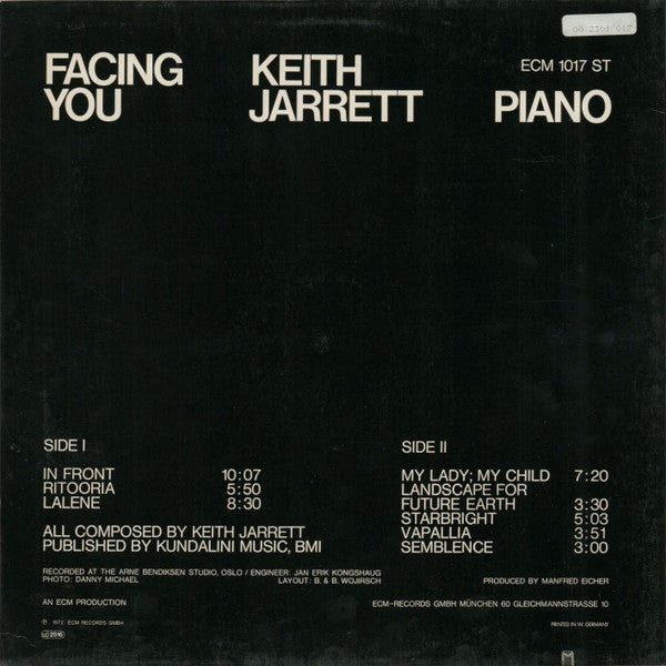 Keith Jarrett : Facing You (LP, Album, RE)