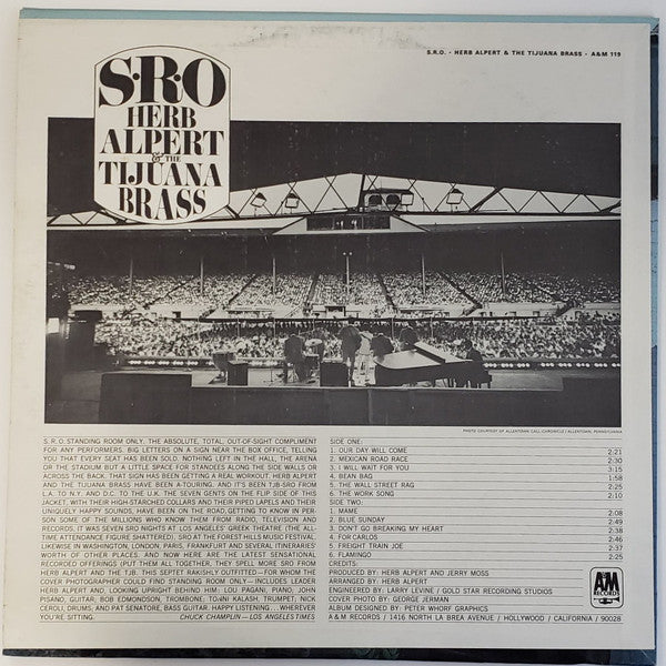 Herb Alpert & The Tijuana Brass : S.R.O. (LP, Album, San)