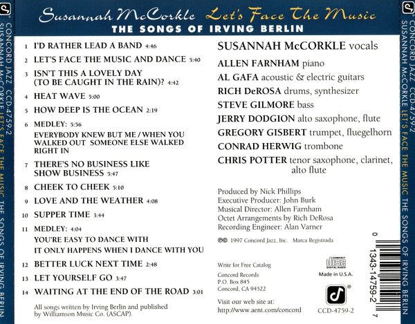 Susannah McCorkle : Let's Face The Music (The Songs Of Irving Berlin) (CD, Album)