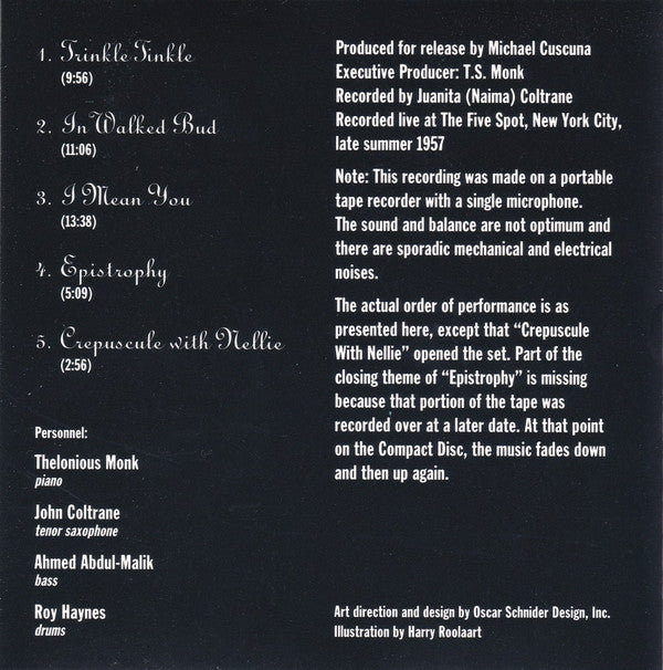The Thelonious Monk Quartet Featuring John Coltrane : Live At The Five Spot Discovery! (CD, Album, Club)
