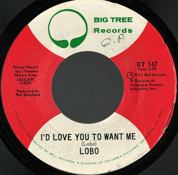 Lobo (3) : I'd Love You To Want Me (7", Single, Styrene)