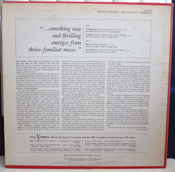 Arturo Toscanini, NBC Symphony Orchestra : Tchaikovsky: "Nutcracker" Suite /  Bizet: "Carmen" Suite / Ponchielli: Dance Of The Hours / Catalani: Dance Of The Water Nymphs (LP, Comp, Mono, RP, Ind)