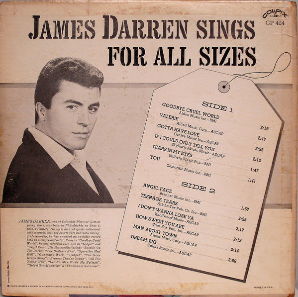 James Darren : Sings For All Sizes (LP, Album, Mono, Abb)