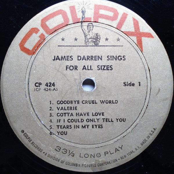 James Darren : Sings For All Sizes (LP, Album, Mono, Abb)
