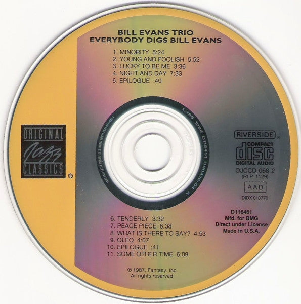 The Bill Evans Trio : Everybody Digs Bill Evans (CD, Album, Club, RE, RM)