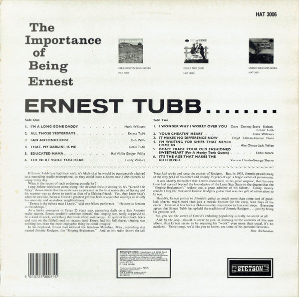 Ernest Tubb : The Importance Of Being Ernest (LP, Mono, RE)