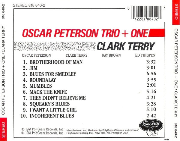 The Oscar Peterson Trio + Clark Terry : Oscar Peterson Trio + One (CD, Album, RE)