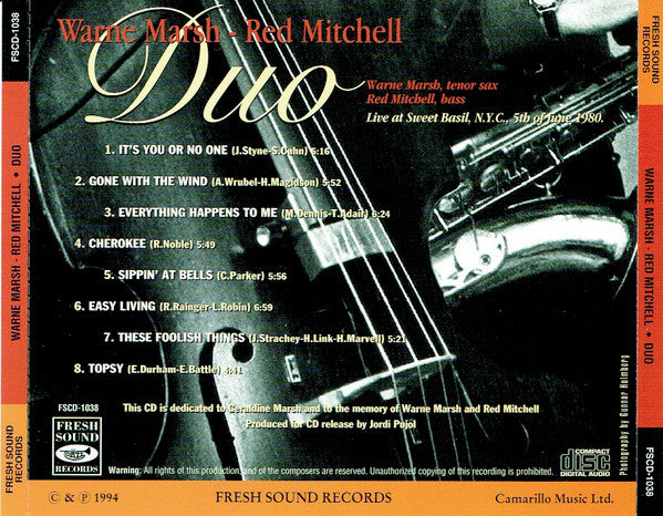 Warne Marsh - Red Mitchell : Duo (CD, Album)