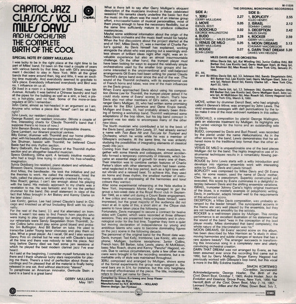 Miles Davis And His Orchestra : The Complete Birth Of The Cool (LP, Album, Comp, Mono, RE, Jac)
