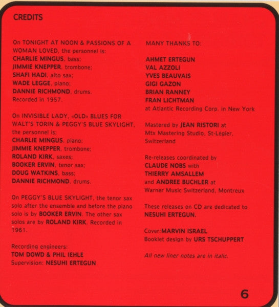 Charles Mingus : Tonight At Noon (CD, Album, RE, RM, Dig)