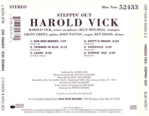 Harold Vick : Steppin' Out! (CD, Album, RE)