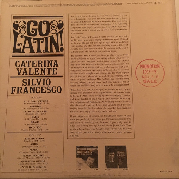 Caterina Valente, Silvio Francesco : Go Latin! (LP, Album, Mono)