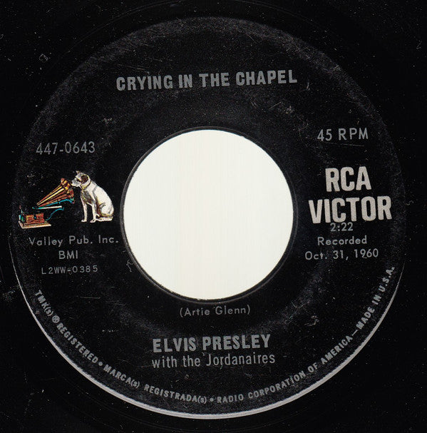Elvis Presley : Crying In The Chapel (7", Single, Ind)