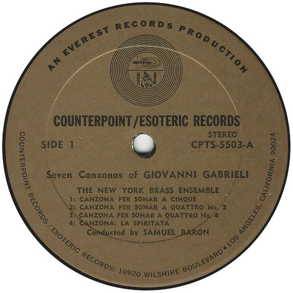 Giovanni Gabrieli, New York Brass Ensemble Conducted By Samuel Baron : Seven Canzonas Of Giovanni Gabrieli (LP, Album, RE)