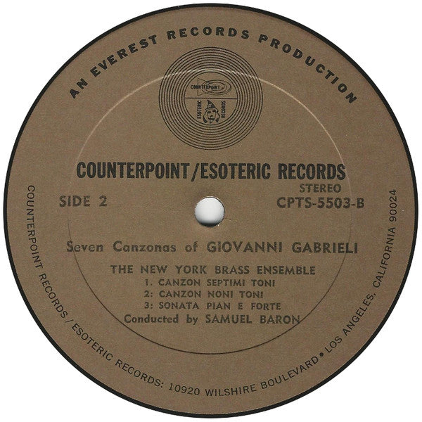 Giovanni Gabrieli, New York Brass Ensemble Conducted By Samuel Baron : Seven Canzonas Of Giovanni Gabrieli (LP, Album, RE)