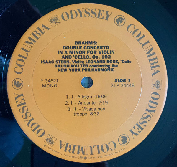 Isaac Stern, Leonard Rose, Bruno Walter Conducts New York Philharmonic, Johannes Brahms / Richard Wagner : Double Concerto / Siegfried Idyll (LP, Album, Comp, Mono)