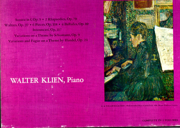 Brahms*, Walter Klien : Piano Music (Complete) Volume I (Box, Comp + 3xLP)