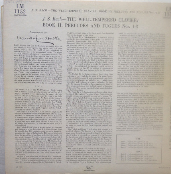 Johann Sebastian Bach - Wanda Landowska : The Well-Tempered Clavier, Book 2: Preludes And Fugues Nos. 1-8 (LP, Album, Mono, RP)