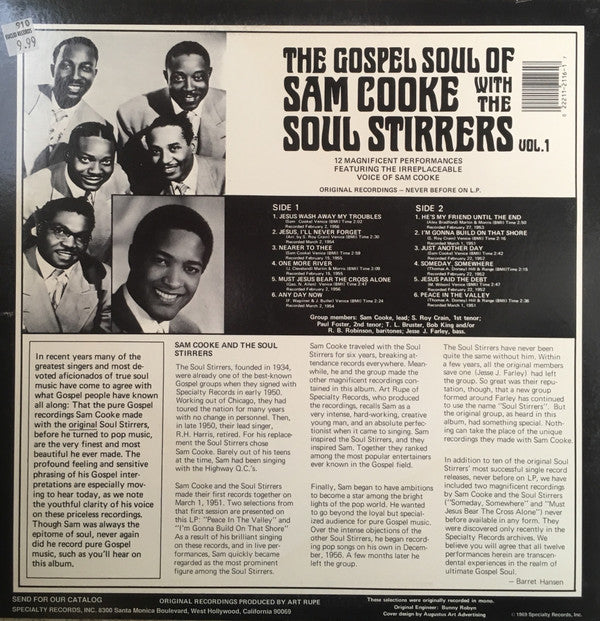 Sam Cooke With The Soul Stirrers : The Gospel Soul Of Sam Cooke With The Soul Stirrers Vol. 1 (LP, Comp, RE)