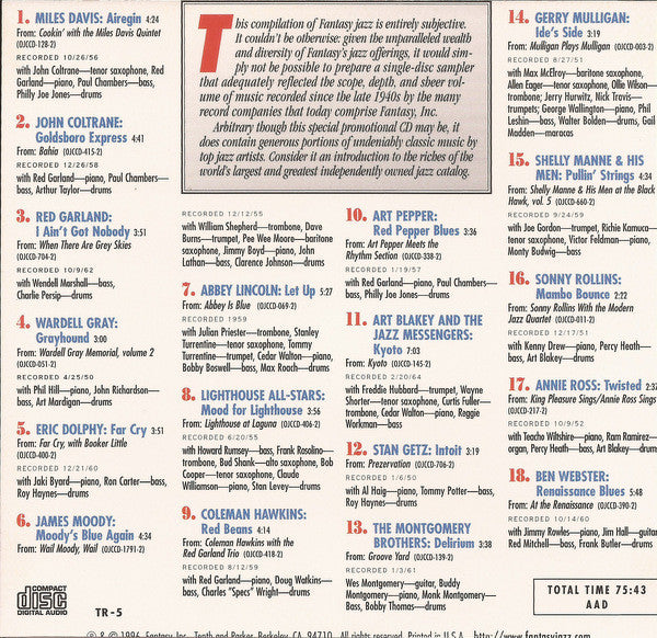 Various : Tower Records Presents A Sampler Of Original Jazz Classics (CD, Promo, Smplr)