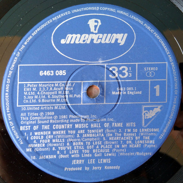 Jerry Lee Lewis : Best Of The Country Music Hall Of Fame Hits (LP, Comp)