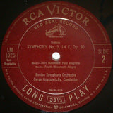 Brahms* - Boston Symphony Orchestra, Serge Koussevitzky : Symphony No. 3 In F, Op. 90 (LP, Album, Mono, RE)