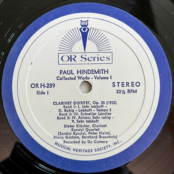 Paul Hindemith : Collected Works - Volume I (LP, Album)