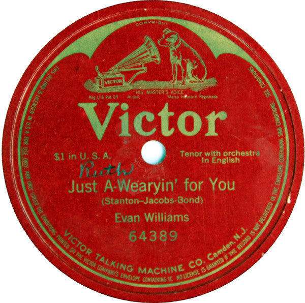 Evan Williams (3) : Just A-Wearyin' For You (Shellac, 10", S/Sided)