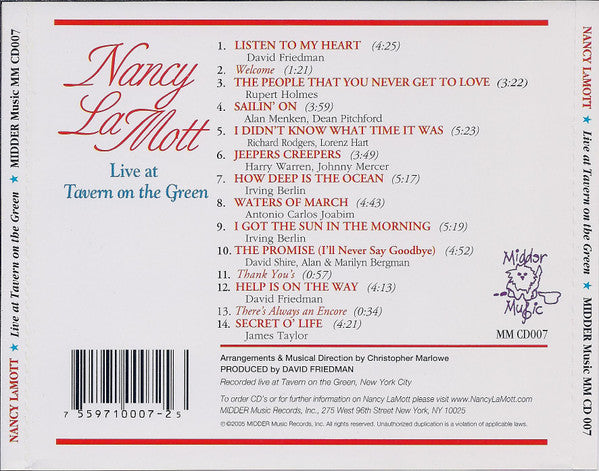 Nancy LaMott : Live At Tavern On The Green (CD, Album)