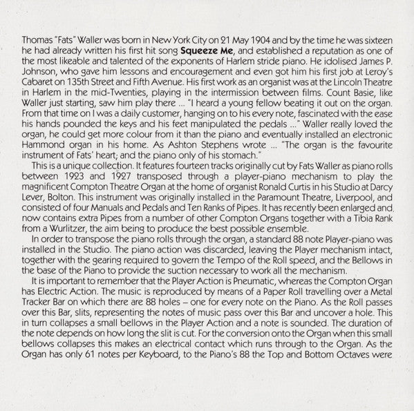 Fats Waller : Fats At The Organ (CD, Comp)