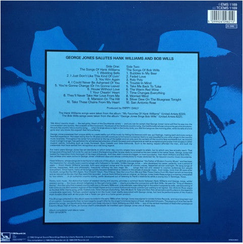 George Jones (2) : George Jones Salutes Hank Williams And Bob Wills (LP, Album, Comp)