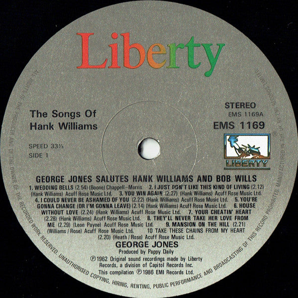 George Jones (2) : George Jones Salutes Hank Williams And Bob Wills (LP, Album, Comp)