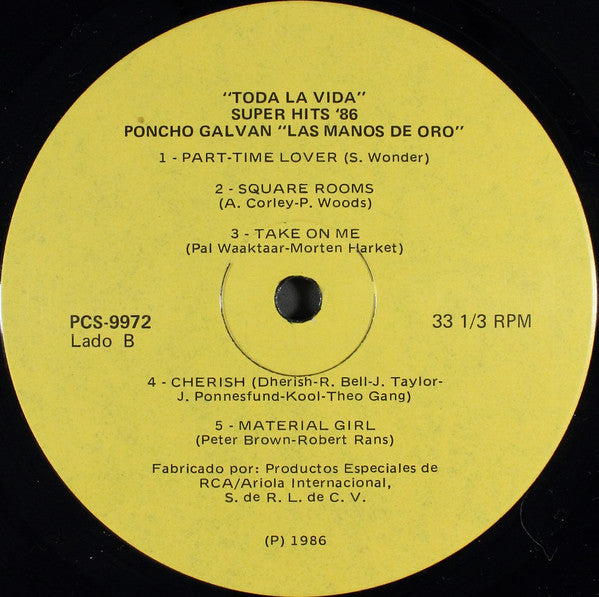 Poncho Galván : "Toda La Vida" Super Hits '86 (LP)