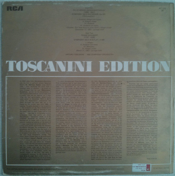 Arturo Toscanini, Felix Mendelssohn-Bartholdy, Franz Schubert, NBC Symphony Orchestra : Toscanini Edition (LP, Comp, Mono, RE)