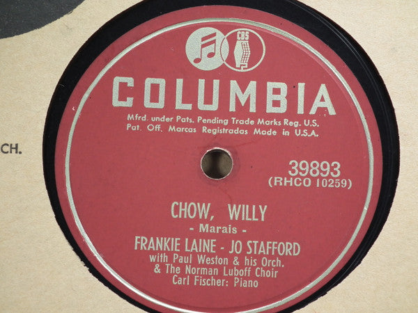 Jo Stafford - Frankie Laine : Christmas Roses / Chow, Willy (Shellac, 10", Single, Mono)